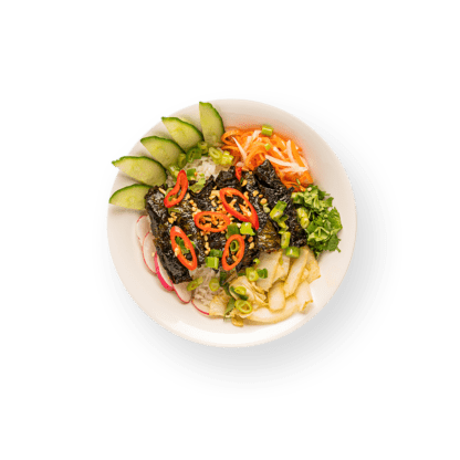 Rice bowl crispy beef in betel leaf